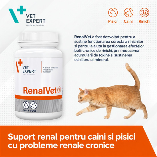 RenalVet Vet Expert – Supliment pentru Susținerea Funcției Renale la Câini și Pisici – 60 Capsule Twist-Off
